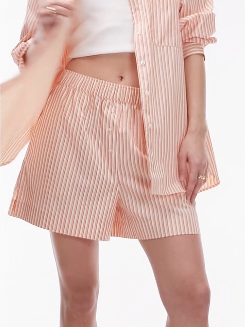 Topshop Peach and White Striped Elastic-Waist Women’s Shorts
